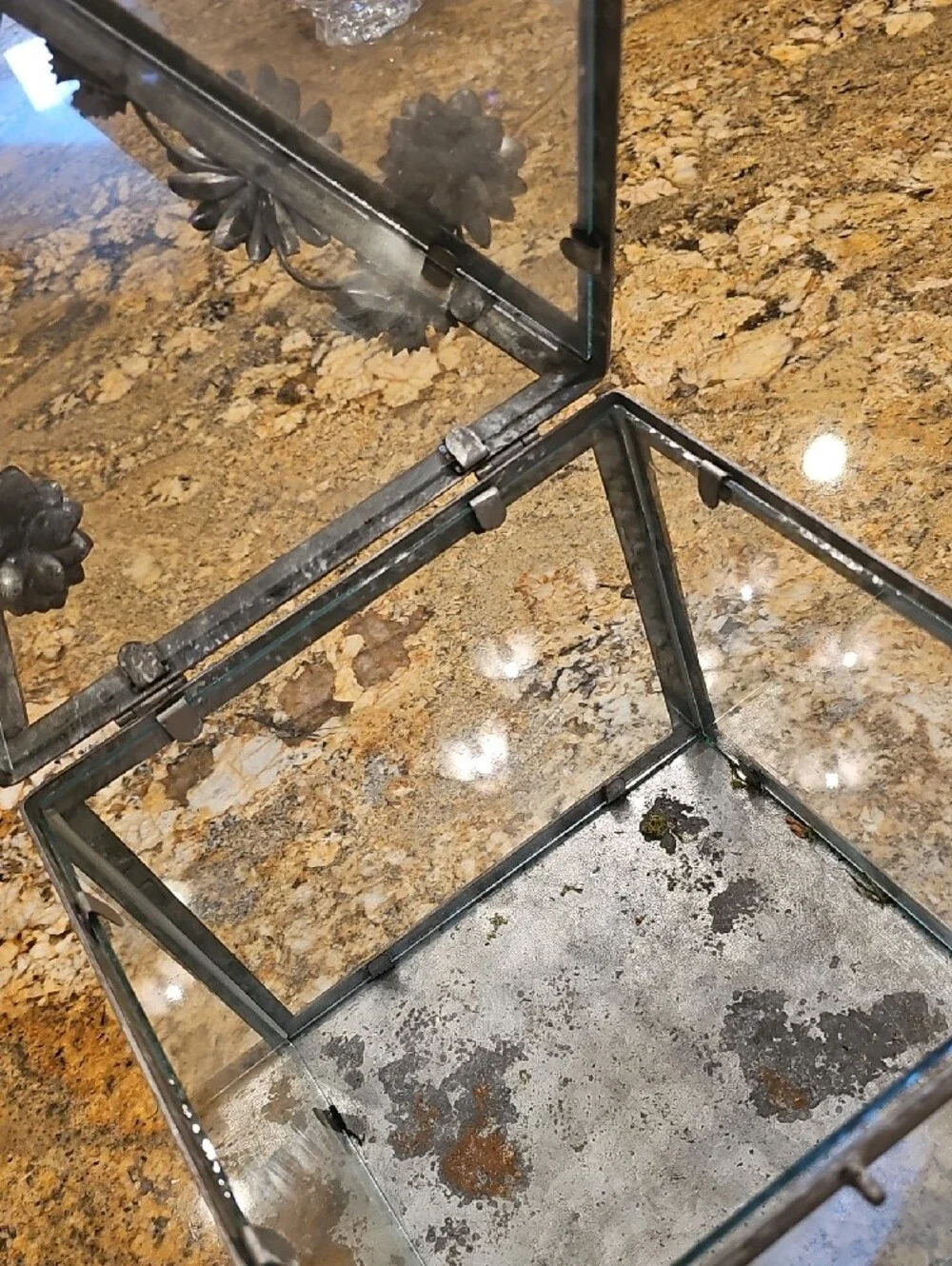 Large Decorative Metal and Glass Rose Terrarium Lantern -Silver 19